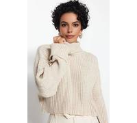 Wovcor Cropped Ribbed Turtleneck Knit Jumper In Stone Stone