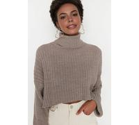 Wovcor Cropped Ribbed Turtleneck Knit Jumper In Taupe Taupe