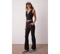 Wovcor Crossover Waist Flared Full-Length Sports Leggings With Pockets In Black Black