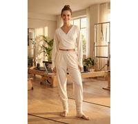 Wovcor Cuffed Hem Elastic Waist Scuba Knit Joggers In Ecru Ecru