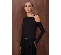 Wovcor Cut Out Detail Long Sleeve Stretch Knit Blouse With Hardware Accent In Black Black XS