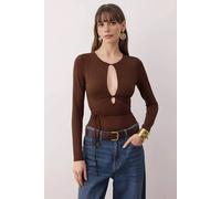 Wovcor Cut Out Tie Front Long Sleeve Bodysuit In Brown Brown 12