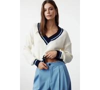 Wovcor Deep V-Neck Colour Block Knitted Sweater In White White