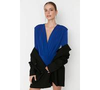 Wovcor Deep V-Neck Draped Long Sleeve Bodysuit In Blue Blue 14