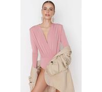 Wovcor Deep V-Neck Draped Long Sleeve Bodysuit In Rose Rose 12