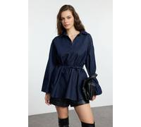 Wovcor Denim Shirt With Tie-Waist Detail In Navy Navy