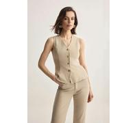 WOVCOR Denim Vest with Gold Button Detail - Stone - L