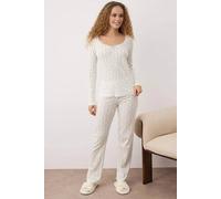 Wovcor Ditsy Floral Lace Trim Scoop Neck Long Sleeve Ribbed Pyjama Set In White White