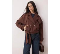 Wovcor Double Breasted Belted Cropped Wool Look Jacket In Brown Brown