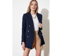 Wovcor Double Breasted Tailored Long Sleeve Blazer Jacket In Navy Navy