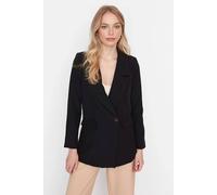 Wovcor Double-Breasted Tailored Woven Blazer Jacket In Black Black
