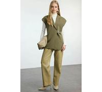 WOVCOR Double-Breasted Woven Fabric Vest with Buckle Accessory - Khaki - 12
