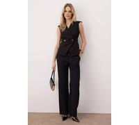 Wovcor Double Breasted Woven Wrap Blouse With Button Detail In Black Black