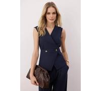Wovcor Double Breasted Woven Wrap Blouse With Button Detail In Navy Navy