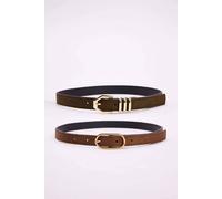 Wovcor Double Pack Gold Buckle Faux Suede Slim Fashion Belt Multi