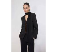 Wovcor Draped Scarf Detail Tailored Longline Blazer Jacket In Black Black