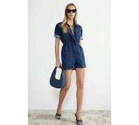 WOVCOR Elastic Waist Denim Shorts Playsuit - Dark Blue - 12