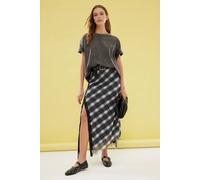 Wovcor Elastic Waist Midi Skirt With Argyle Pattern And Lace Trim Detail Multi