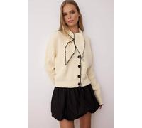 Wovcor Elegant Polo Collar Woven Button-Front Cardigan In Cream Cream M