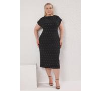 Wovcor Embellished Crew Neck Midi Bodycon Dress In Black Black