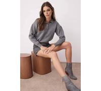 Wovcor Embellished Detail Polo Collar Knitted Sweater In Dark Grey Dark Grey L