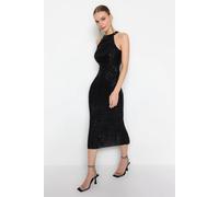 Wovcor Embellished Halterneck Party Midi Dress In Black Black 8