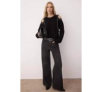 Wovcor Embellished Knit Sweater With Shoulder Cut Out Detail In Black Black