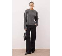 Wovcor Embellished Knit Sweater With Shoulder Cut Out Detail In Dark Grey Dark Grey