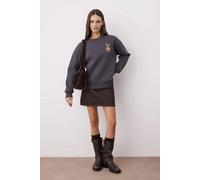 Wovcor Embroidered Animal Fleece Sweatshirt In Dark Grey Dark Grey