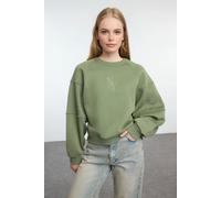 Wovcor Embroidered Crew Neck Fleece Sweatshirt In Khaki Khaki L