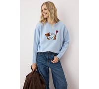 Wovcor Embroidered Dog Motif Crew Neck Knit Jumper In Blue Blue