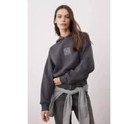 Wovcor Embroidered Oversized Fleece Hoodie In Grey Grey