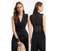 Wovcor Fabric Front Chiffon Back Sleeveless Tailored Vest In Black Black