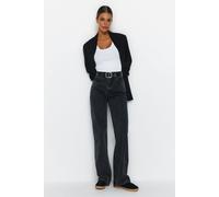 WOVCOR Faded Effect Vintage High-Waisted Wide Leg Jeans - Dark Grey - 6