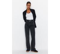 Wovcor Faded Vintage High Waisted Wide Leg Jeans In Dark Grey Dark Grey 10