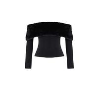 WOVCOR Faux Fur Carmen Collar Knit Party Blouse - Black - 12