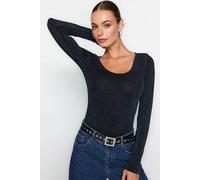 Wovcor Faux Suede Long Sleeve Bodysuit In Grey Grey