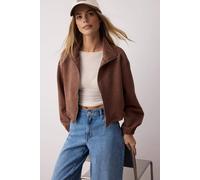 Wovcor Faux Suede Zip Front Relaxed Fit Jacket In Brown Brown