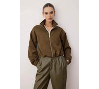 Wovcor Faux Suede Zip Front Relaxed Fit Jacket In Khaki Khaki