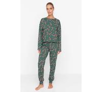 Wovcor Festive Print Long Sleeve Pyjama Co-Ord Set In Green Green S