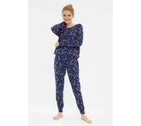 Wovcor Festive Print Long Sleeve Pyjama Co-Ord Set In Navy Navy M