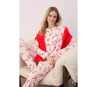 Wovcor Festive Print Long Sleeve Pyjama Co-Ord Set In Pink Pink M