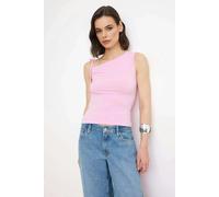WOVCOR Fitted Asymmetrical Neckline Tie Detail Stretch Knit Blouse - Pink - L