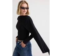 Wovcor Fitted Boat Neck Cape Detail Long Sleeve Blouse In Black Black