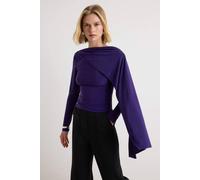 Wovcor Fitted Boat Neck Cape Detail Long Sleeve Blouse In Purple Purple