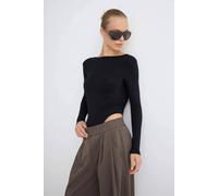 Wovcor Fitted Boat Neck Long Sleeve Back Detail Body In Black Black