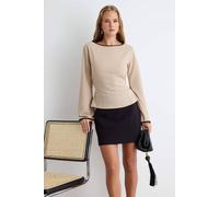 Wovcor Fitted Boat Neck Spanish Sleeve Knitted Blouse In Stone Stone