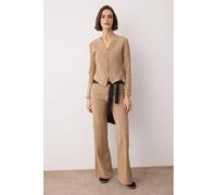 Wovcor Fitted Button Front Knit Top And Wide Leg Trouser Co-Ord Set In Taupe Taupe