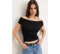 Wovcor Fitted Carmen Neckline Sleeveless Knit Blouse In Black Black