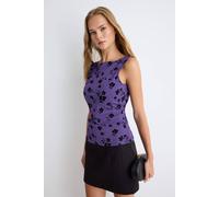Wovcor Fitted Crew Neck Sleeveless Regular Tulle Blouse In Purple Purple